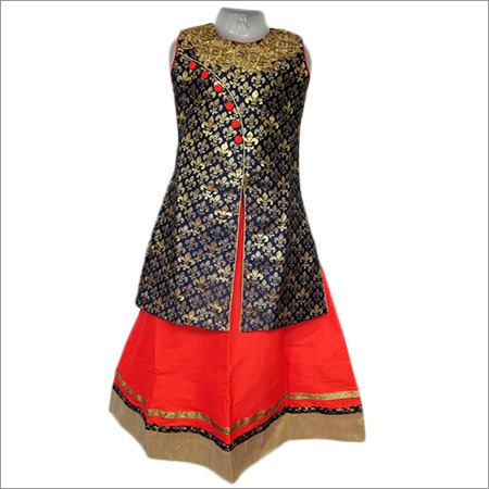 Girls Slit Cut Kurti With Lehenga