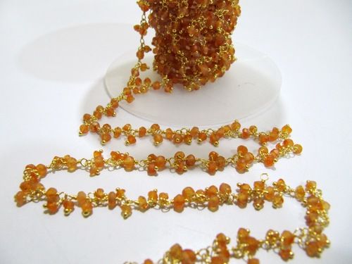 Natural Carnelian Rondelle Faceted 3mm Beaded Dangling cluster Chain sold per feet