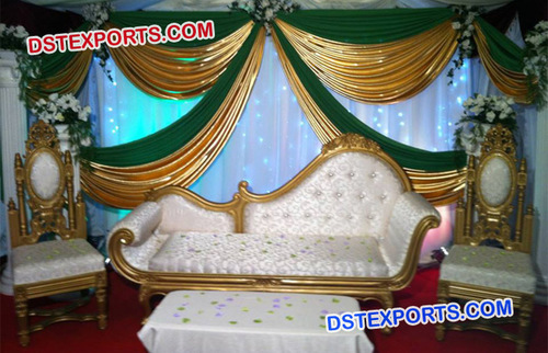 Muslim Wedding Furniture - Treated Wood, White, Varied Dimensions | Royal Look, Hand Carving, Cushioned Comfort, Deco Painted Finish