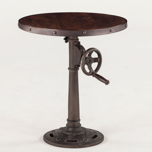 Wooden Round Top Adjustable Height Industrial Crank Table