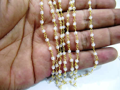 White Cubic Zirconia Rosary Bead Chain