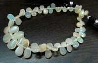 Ethiopian Opal Beads - Heart Shape Plain Briolette Beads, Size 6-8mm, Colour White | 8 Inches Long Strand, Approx 55-60 Natural Stone Beads