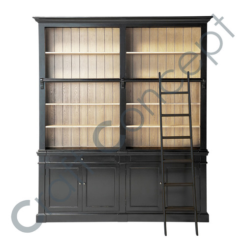 Ladder Bookcase In Solid Black Pine Wood No Assembly Required