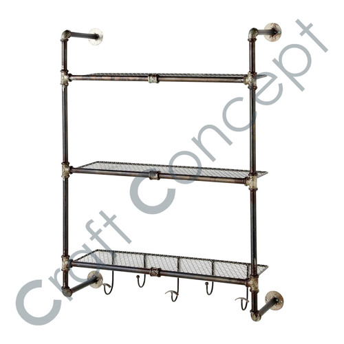 Gordon Wall Shelf - Antiqe Iron with 3 Mesh Trays , Urban Design for Eco-Friendly Bathroom Storage
