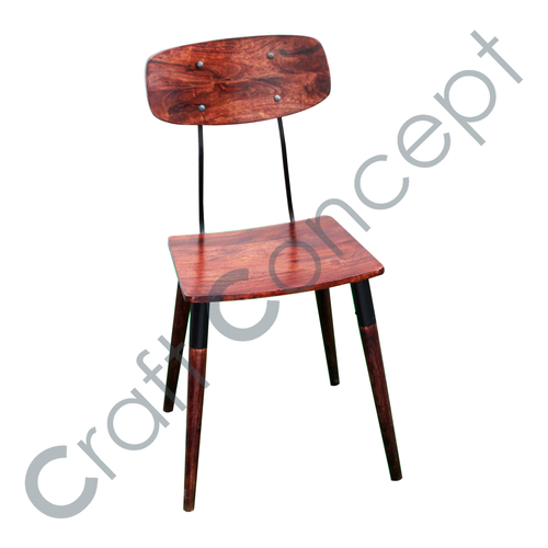 Black Metal With Wooden Seat Arm Chair No Assembly Required