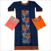 Ladies Cotton Kurtis - 3/4 Sleeve, Printed Black Cotton With Beaded Decoration | Casual And Ceremonial Wear For All Seasons