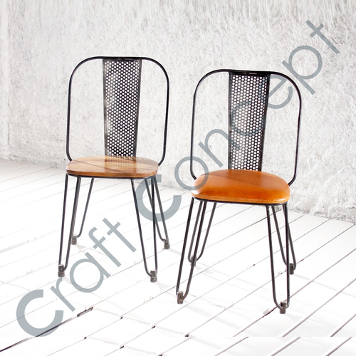 Iron Chair With Wooden/ Leather Seat No Assembly Required