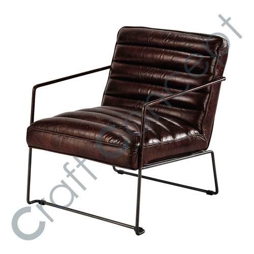 Industrial Iron and Leather Armchair - Eco-Friendly Natural Leather Upholstery, Modern Design with Comfortable Deep Seat and Stylish Metal Armrests