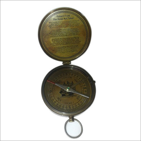 Poem Compass - High Grade Brass & Teak Wood | Engraved with 'The Road Not Taken', Antique Collectible