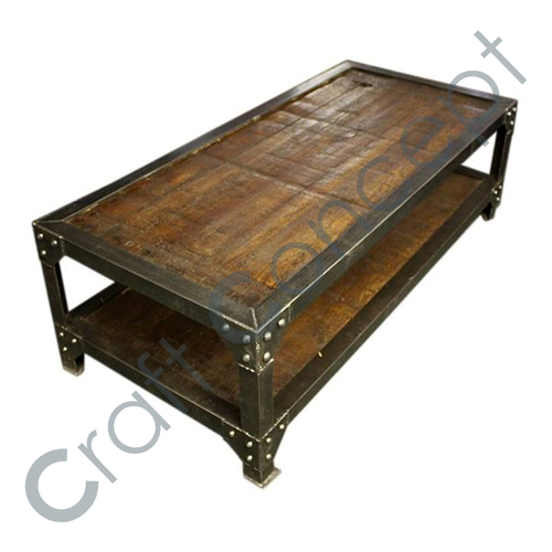 Dark Wooden Coffee Table - Iron and Wood, Eco-Friendly Design | Handcrafted Industrial Style for Living and Dining Rooms
