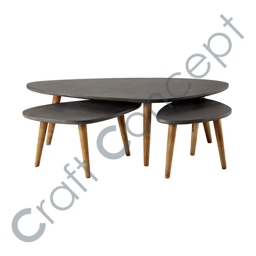 Set Of 3 Coffee Table In Gray Wood No Assembly Required