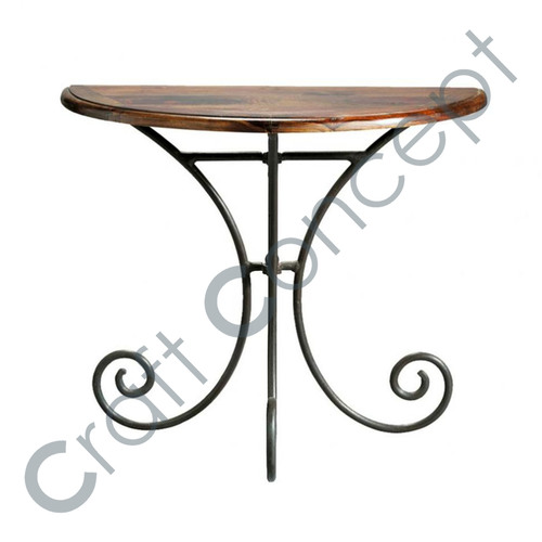 Half Moon Sheesham & Iron Side Table No Assembly Required