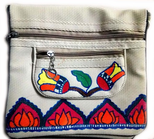 Madhubani Flower Painting Bag.
