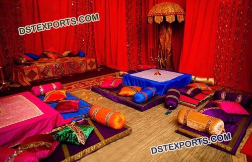 Stylish Mehandi Stages Covers - Fabric, Wood, Multicolor | Embroidered Design, Durable, Comfortable Seating
