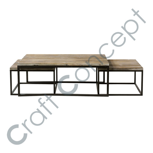 Long Island Set of 3 Solid Wood & Metal Coffee Tables - Sheesham Wood with Wrought Iron Frames, Eco-Friendly, No Assembly Required, Minimalist Design