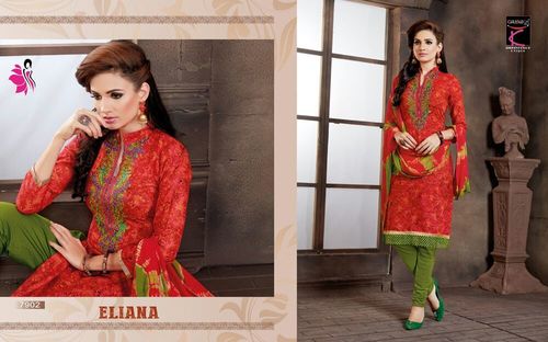Cotton Print And Work Dress Materials Wholesale Catalog - Pure Cotton, 3.00m Salwar, 2.25m Suit, Red, Embroidery, Chiffon Dupatta