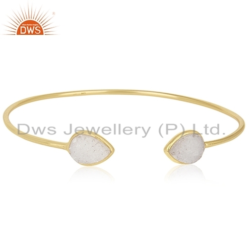 Gold Plated Silver Druzy Gemstone Cuff Bracelet