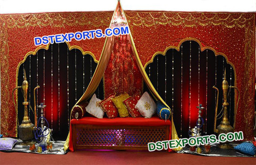 Moroccan Style Mehandi Stage - Wood, Customizable Dimensions, Red, Easy Assembly, Elegant Design, Durable, Portable