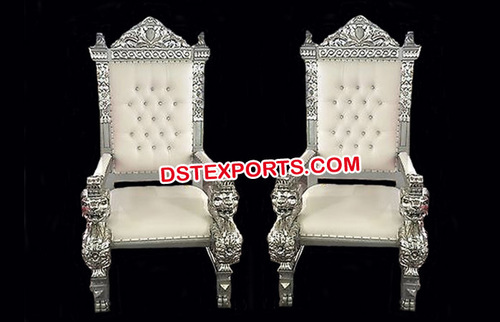 Hindu Wedding Chairs Set - Wood & Gold-Plated Brass