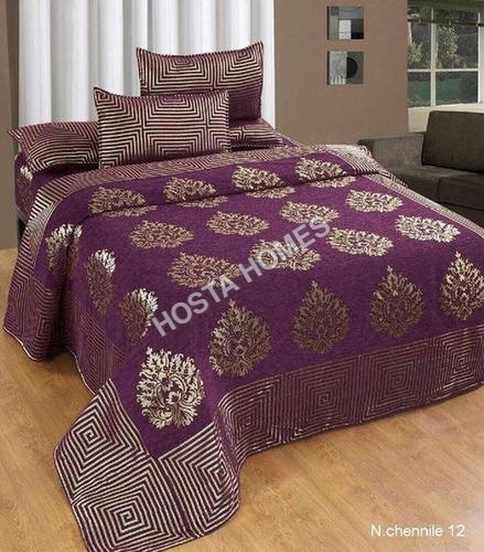 Purple Color Chenille Double Bed sheet With Pillow Covers