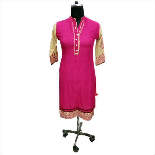 Cotton Satin Kurti - Cotton Blend, Size M/L/XL/XXL, Pink Color | Trendy Printed Design for Casual, Ethnic, Formal, and Party Wear
