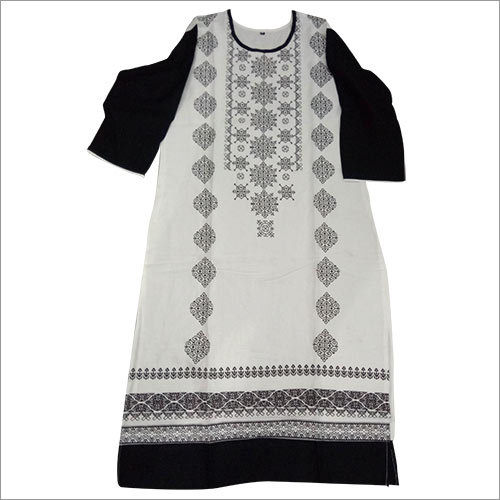 Striped Black And White Cotton Kurti
