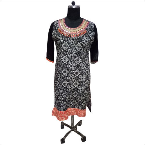 Winter Black Cotton Printed Kurti