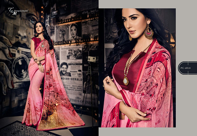 T & M Panache Saree - Georgette 4810 | Elegant Chiffon Fabric, Lightweight Draping, Exquisite Style