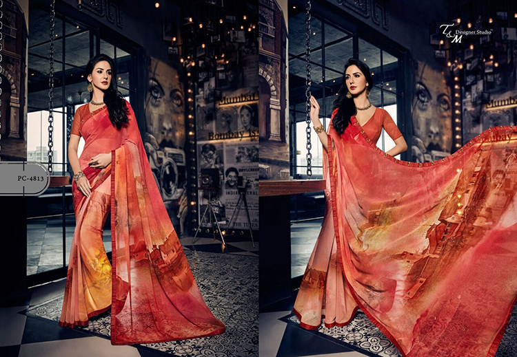 T & M PANACHE VOL 8 GEORGETTE SAREE 4813