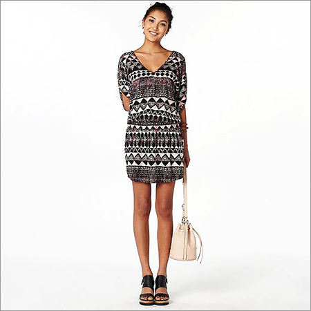 Ladies Printed Dress - Cotton, Short Sleeves, Multi-Patterned | Anti-Wrinkle, Waterproof, Washable, Non-Toxic