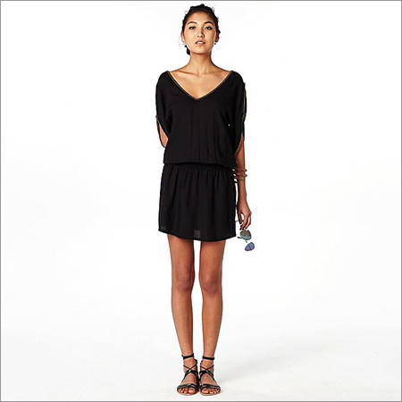 Ladies Black One Piece Dress Decoration Material: Cloths