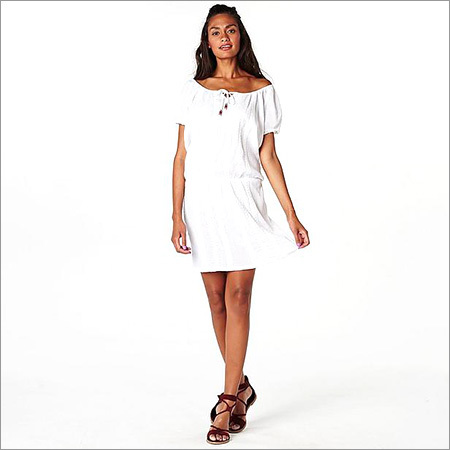 Ladies White One Piece Dress Decoration Material: Cloths