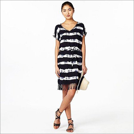 Ladies Stripe One Piece Dress Decoration Material: Laces