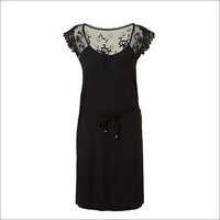 Ladies Lace Dress - Georgette Fabric, Black Color | Embroidered Pattern, Anti-wrinkle, Washable, Waterproof, Short Sleeves, All-season Wear