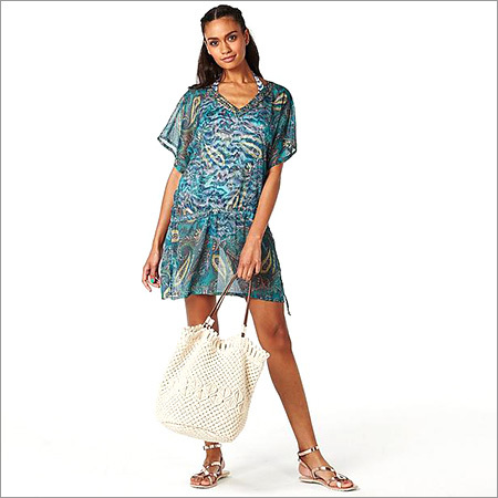 Ladies Paisley Green Tunic Dress Decoration Material: Paint