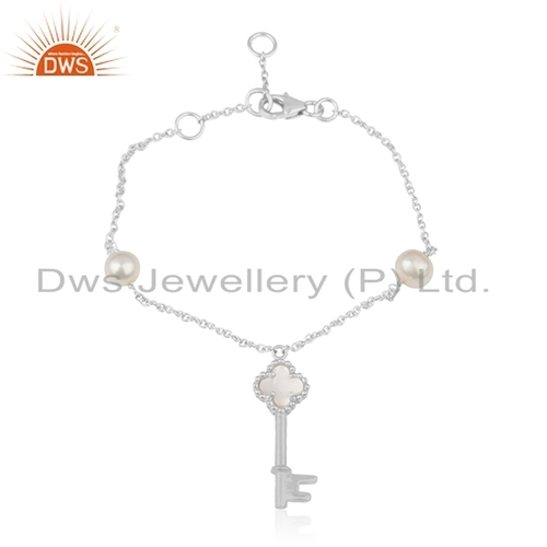 Natural Pearl Gemstone Clover Key Bracelet