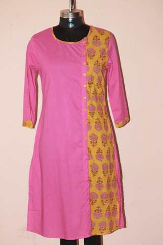 Pink Kurti - Georgette Cotton, Sizes S-XL, Printed, Long Sleeve, 1016-1219.2 mm Length | Anti Wrinkle, Cool Pass, Quick Dry, Washable