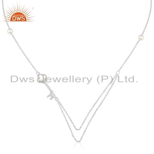 Fine Silver Clover Key Designer Necklace