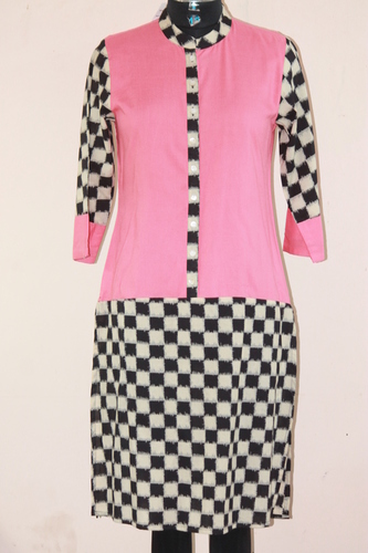 Chess Print Kurti - Cotton Silk, Size S-M-L-XL, Long Sleeve, Trendy Ethnic Party Wear, Quick Dry, Cool Pass, No Fade, Washable