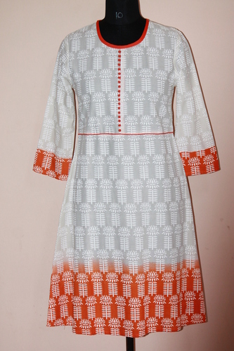 Jaipuri Kurti - Cotton Silk, Length 1016-1219.2mm, Shoulder Size 381mm | Printed Pattern, Long Sleeve, Quick Dry, Washable, Daily & Party Wear