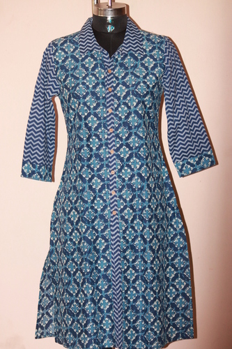 Jaipuri Printed Kurti - Cotton Silk Blend Length: 1016-1219.2 mm Shoulder: 381 mm Size: S-XL | Long Sleeve Modern Style Quick Dry Washable