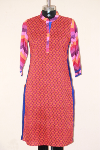 Multi Colour Cotton Kurti - Cotton, Length: 1016-1219.2 mm, Shoulder Size: 381 mm | Features: Breathable, Non-Toxic, Washable, Long Sleeves, Printed Pattern