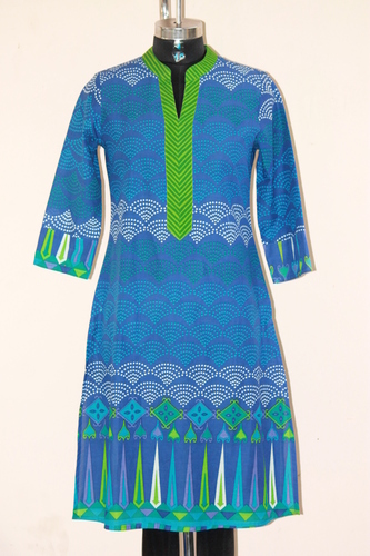 Rajasthani Kurti - Cotton Silk Blend Sizes S-XL Long Sleeve Printed Pattern | Quick Dry Washable Formal & Daily Wear