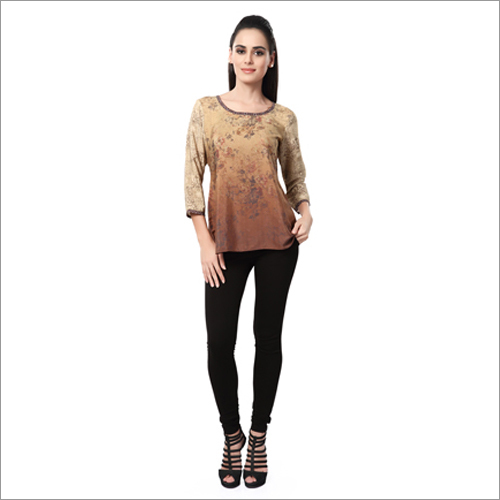 Ladies Round Neck Designer Print Tops