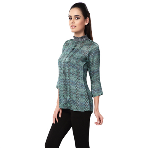 Ladies Chinese Collar Printed Tops