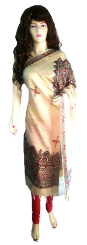 Madhubani Silk Stole - Handmade Artwork , Elegant Handwork Design for Women