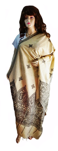 Madhubani/Mithila Silk Stole - Handcrafted Artistry, Intricate Handmade Painting for Women