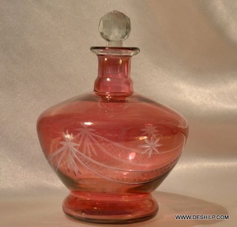 Antique Perfume Red Colored Glass Decanter