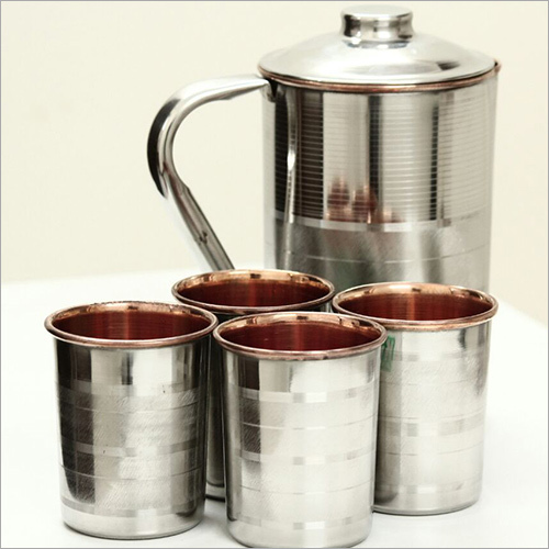 Steel And Copper Jug And Glasses Steel And Copper Jug And Glasses