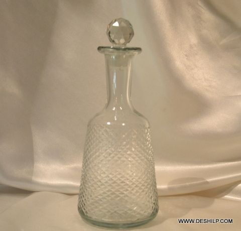 Handblown decanter and stemless wine glass crystal wine decanter green color